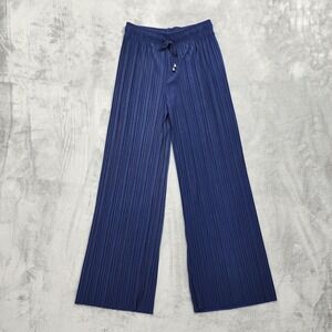 Love Pants Womens S Blue Pleated High Rise Wide Leg Pull On Casual Stretch